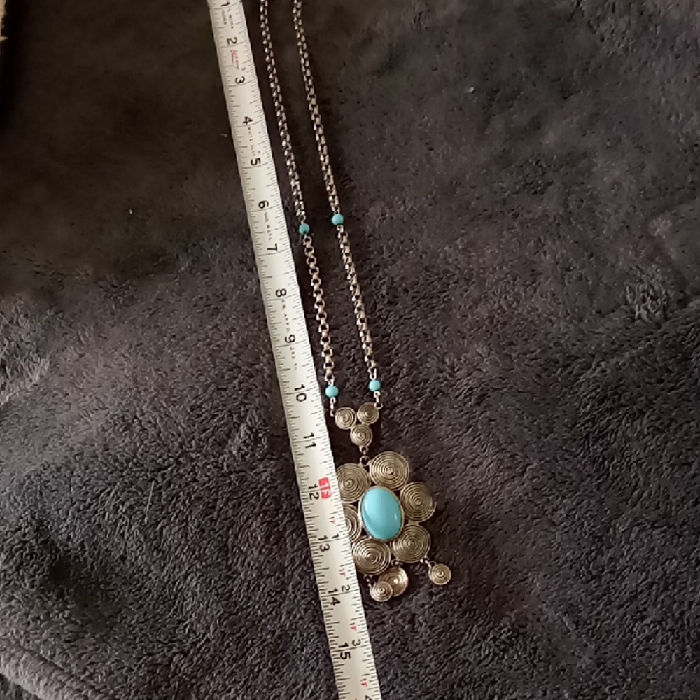 Vintage  Turquoise Pendant Necklace - Picture 5 of 5